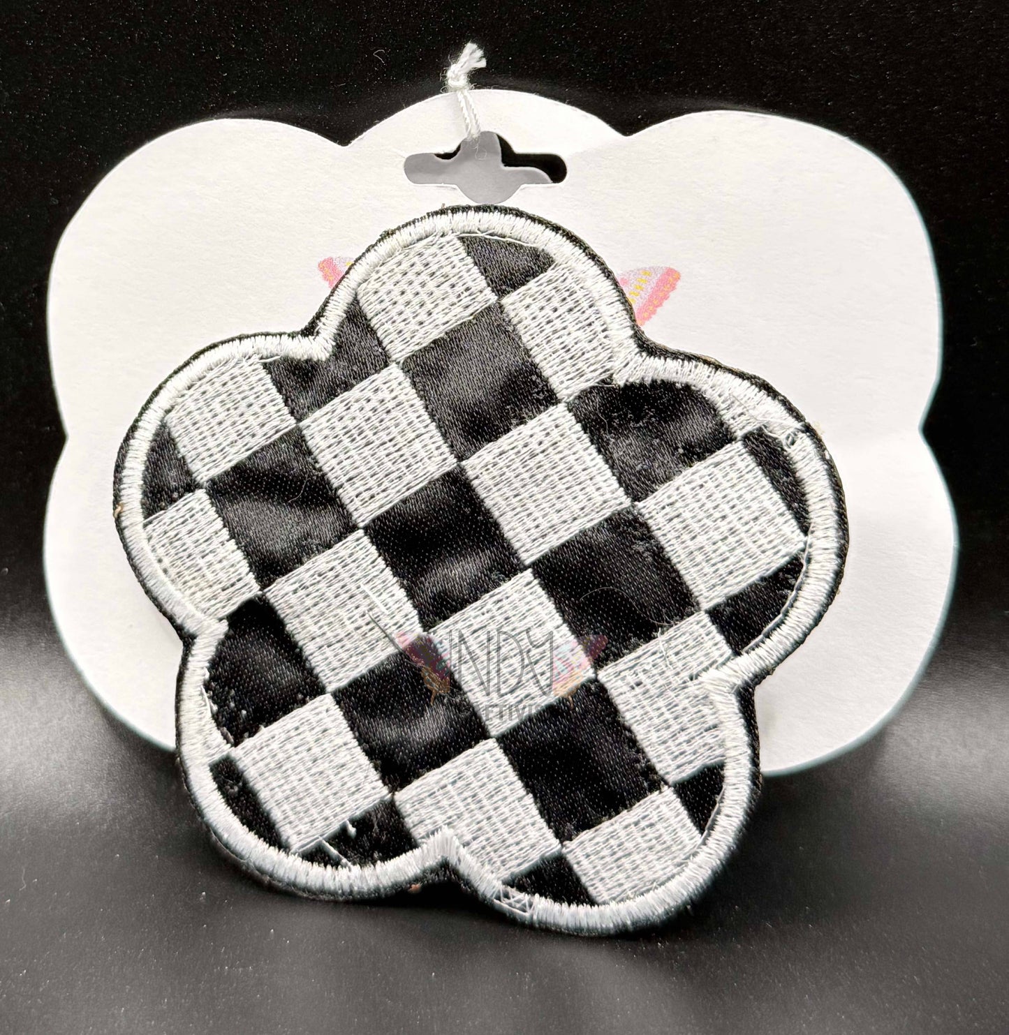 Checkered Flower Embroidered Hair Jewelry