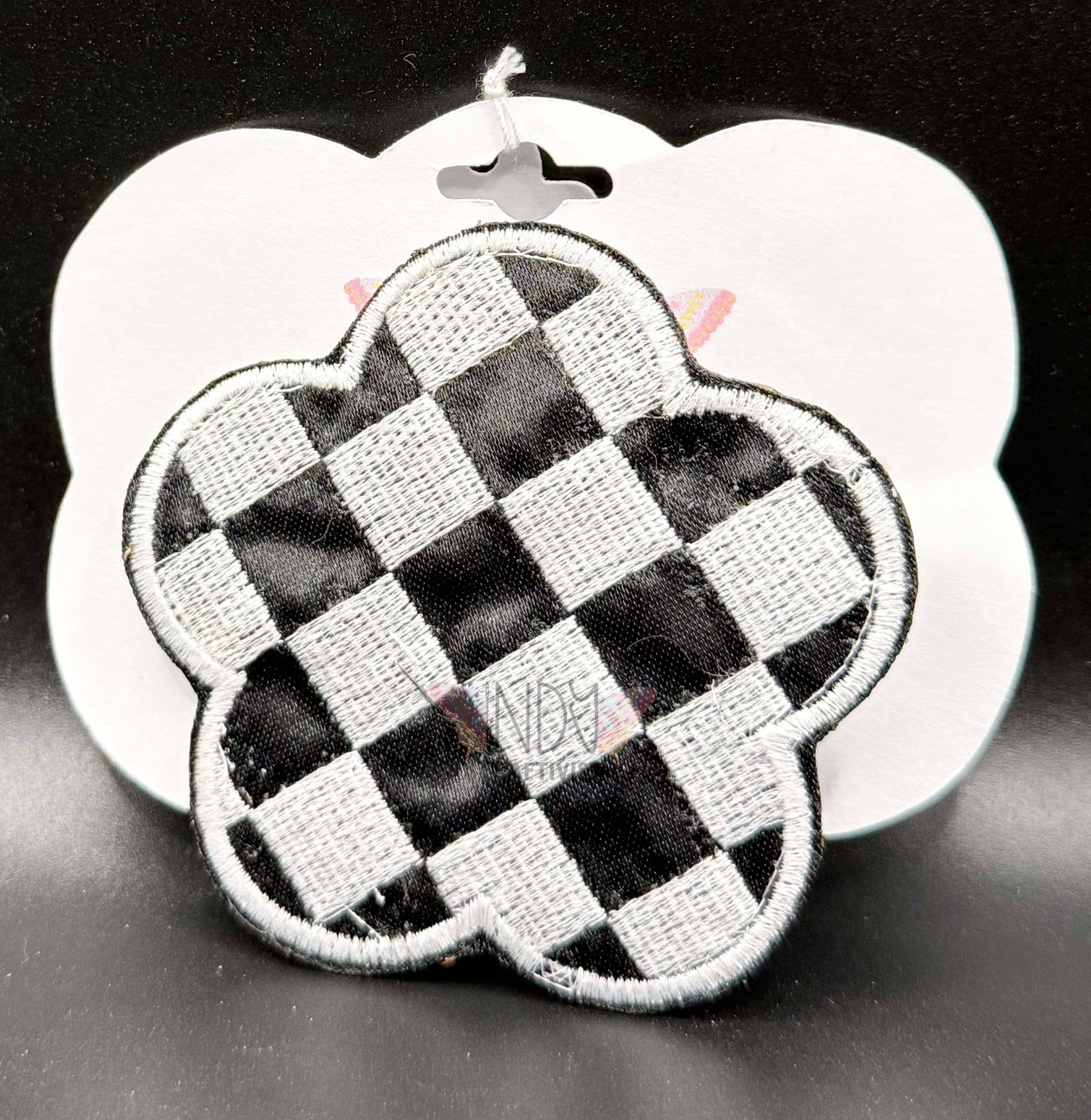 Checkered Flower Embroidered Hair Jewelry