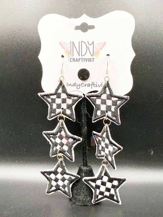 Checkered Stacked Stars Earrings