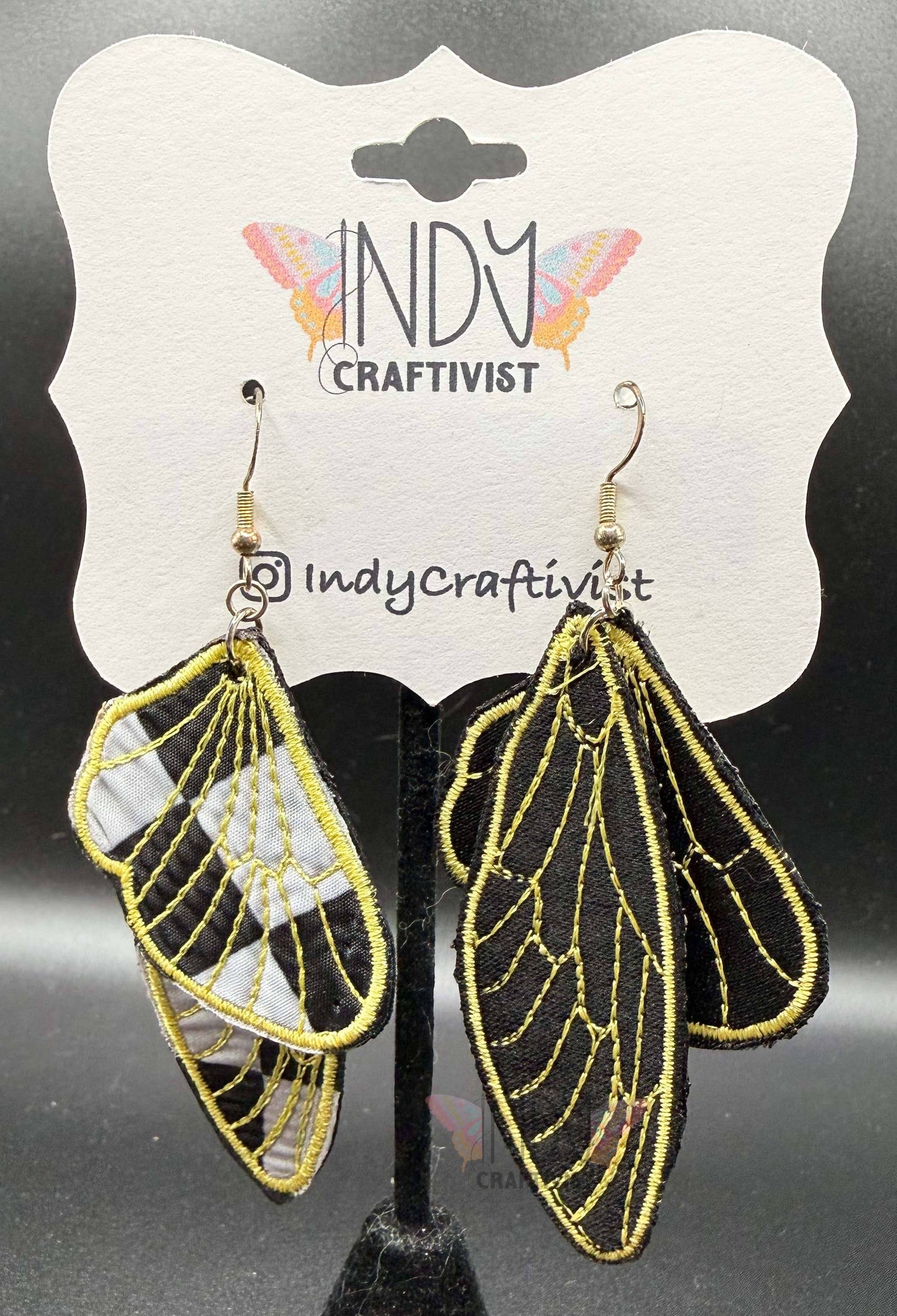 Checkered Butterfly Earrings
