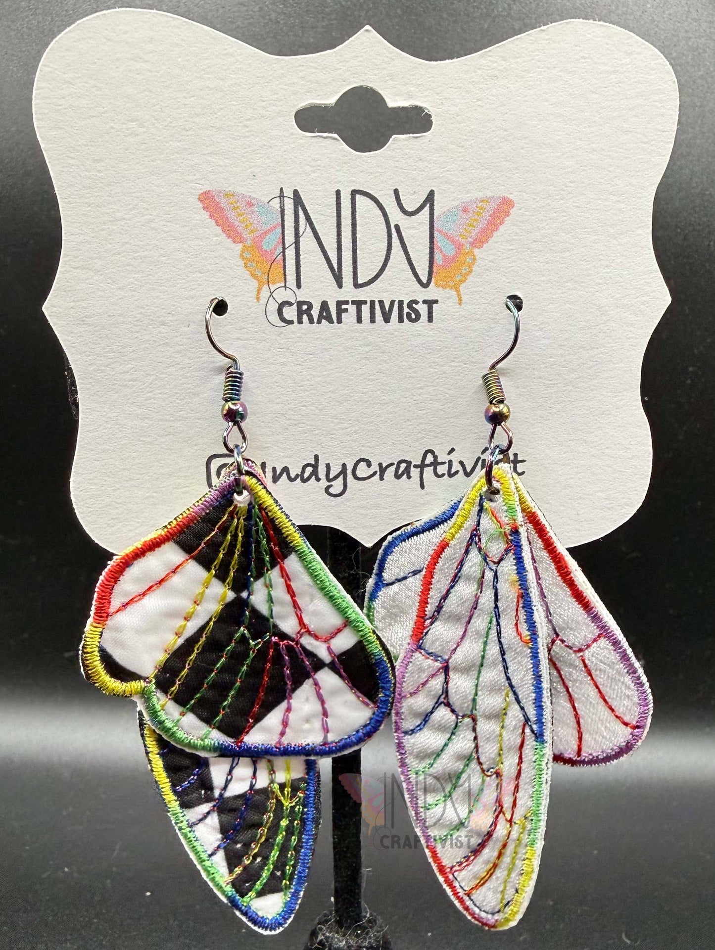 Checkered Butterfly Earrings