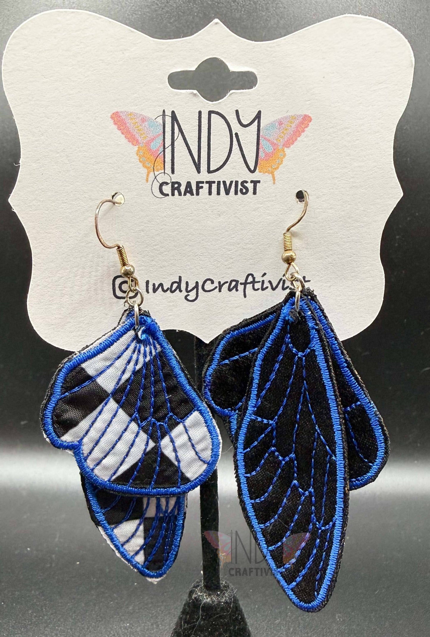 Checkered Butterfly Earrings