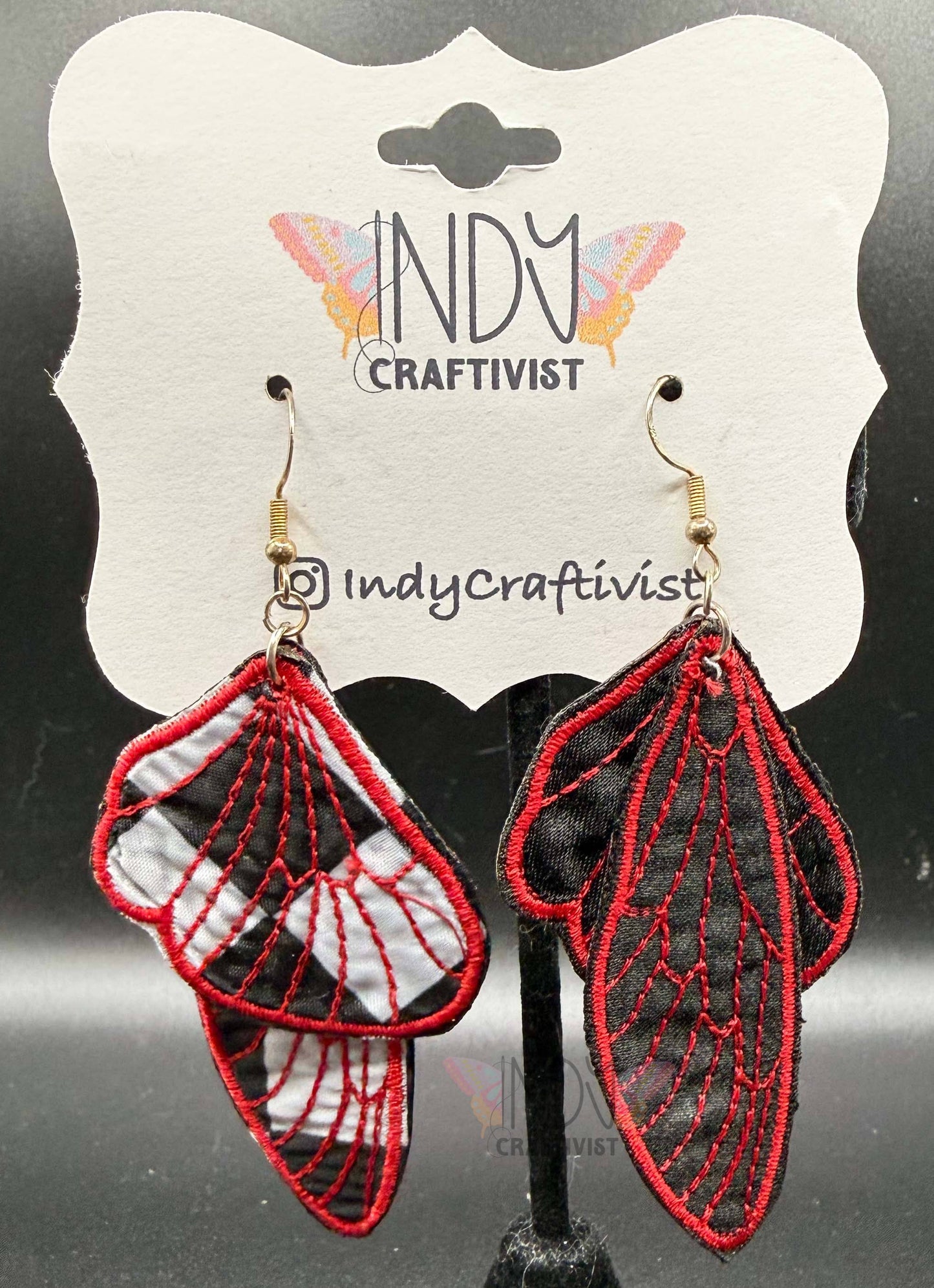 Checkered Butterfly Earrings