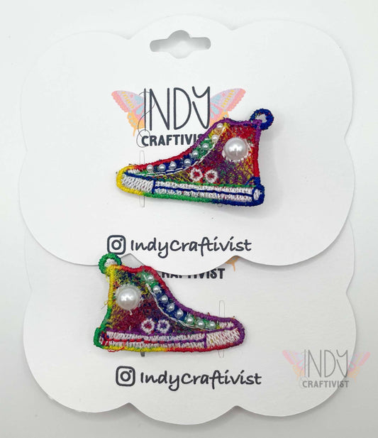 I'm Speaking Embroidered Converse Like Hair Clip Rainbow