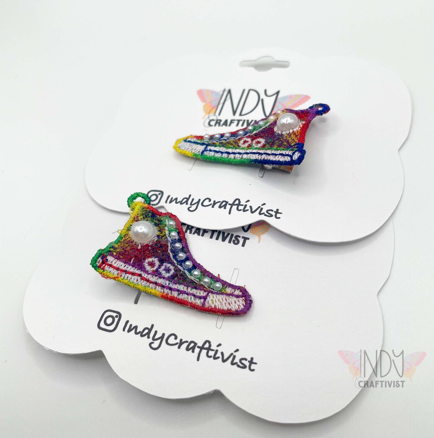 I'm Speaking Embroidered Converse Like Hair Clip Rainbow