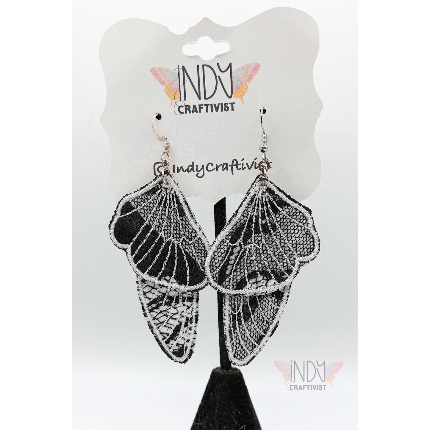 White Lace Butterfly Two Piece Earrings