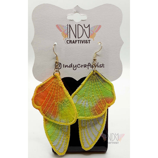 Orange and Lime Tie Dyed Denim Two Piece Butterfly Earrings