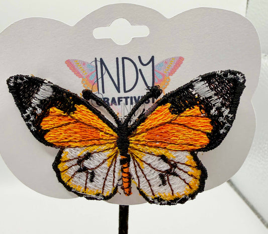 Medium Orange Monarch Freestanding Lace Embroidered Butterfly Hair Jewelry