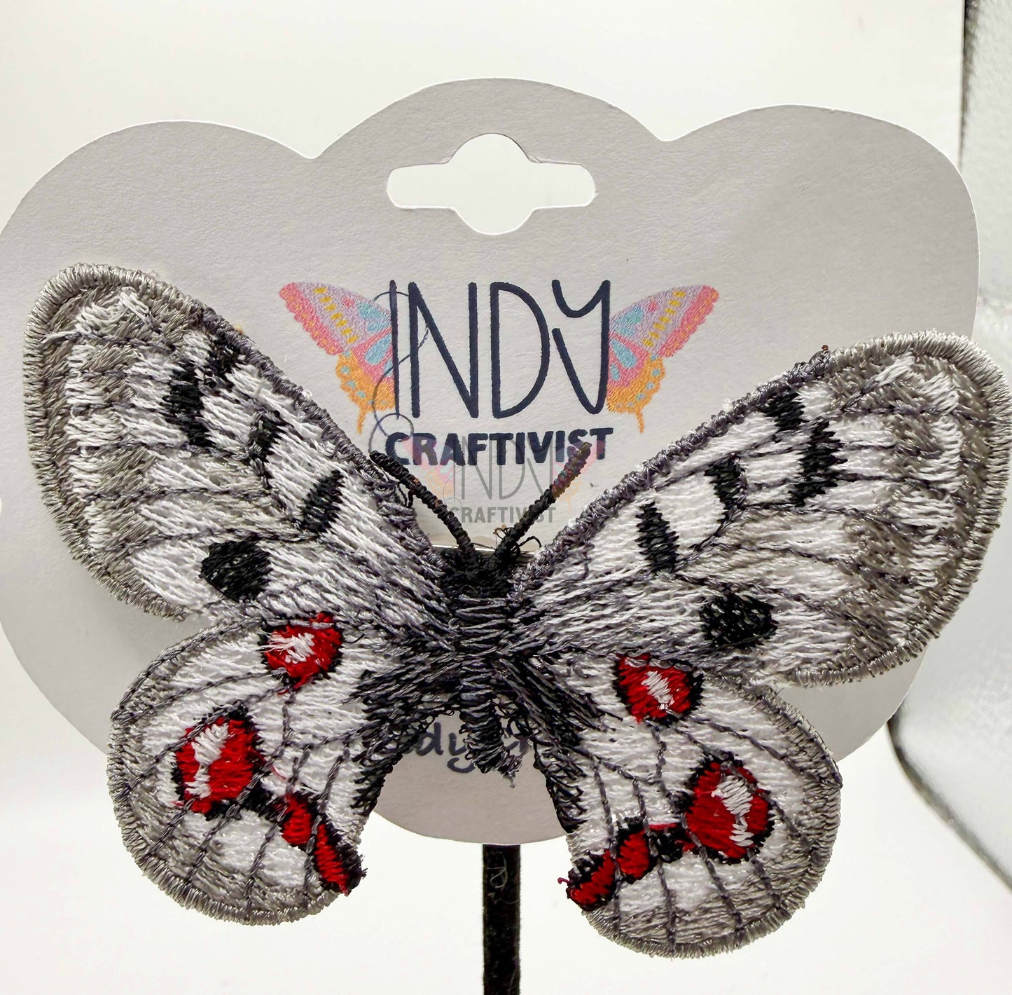 Made-To-Order Grey and White Freestanding Lace Embroidered Butterfly Hair Jewelry