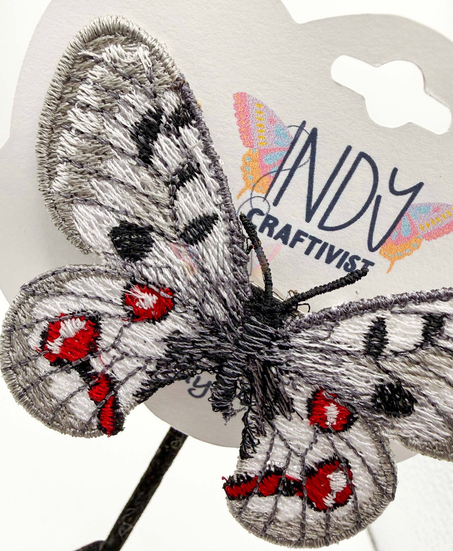 Made-To-Order Grey and White Freestanding Lace Embroidered Butterfly Hair Jewelry