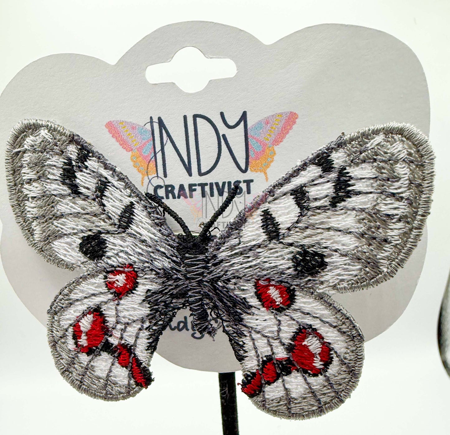 Made-To-Order Grey and White Freestanding Lace Embroidered Butterfly Hair Jewelry