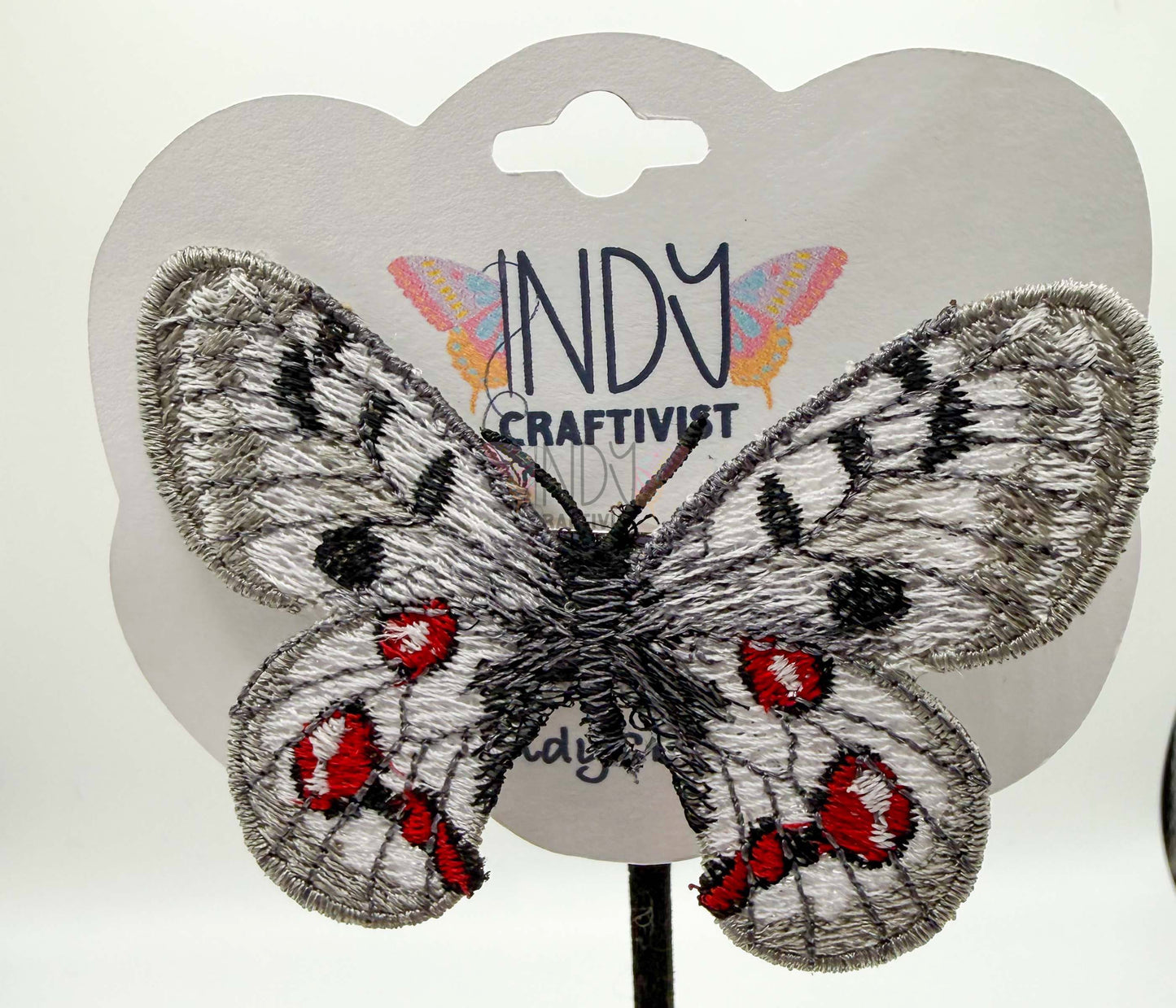 Made-To-Order Grey and White Freestanding Lace Embroidered Butterfly Hair Jewelry