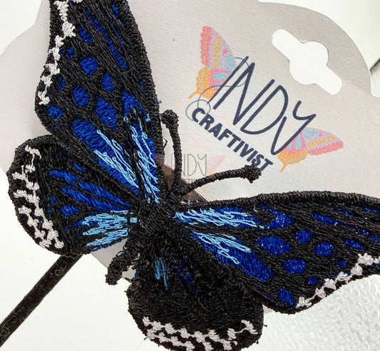 Dark Blue Monarch Freestanding Lace Embroidered Butterfly Hair Jewelry