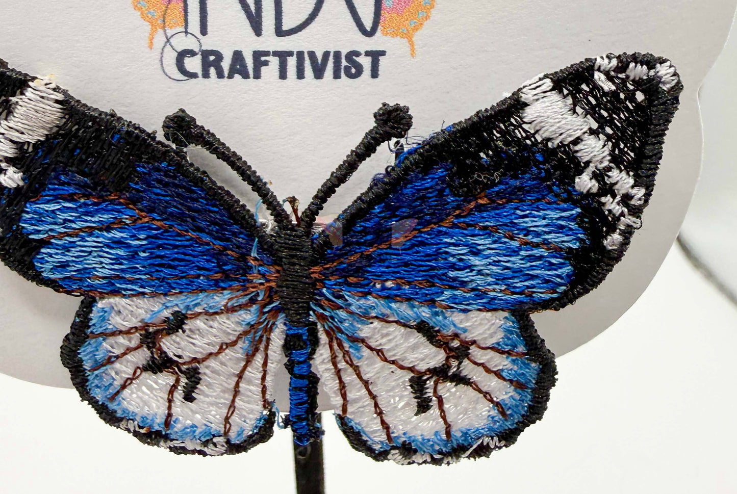 Made-To-Order Medium Blue Monarch Freestanding Lace Embroidered Butterfly Hair Jewelry
