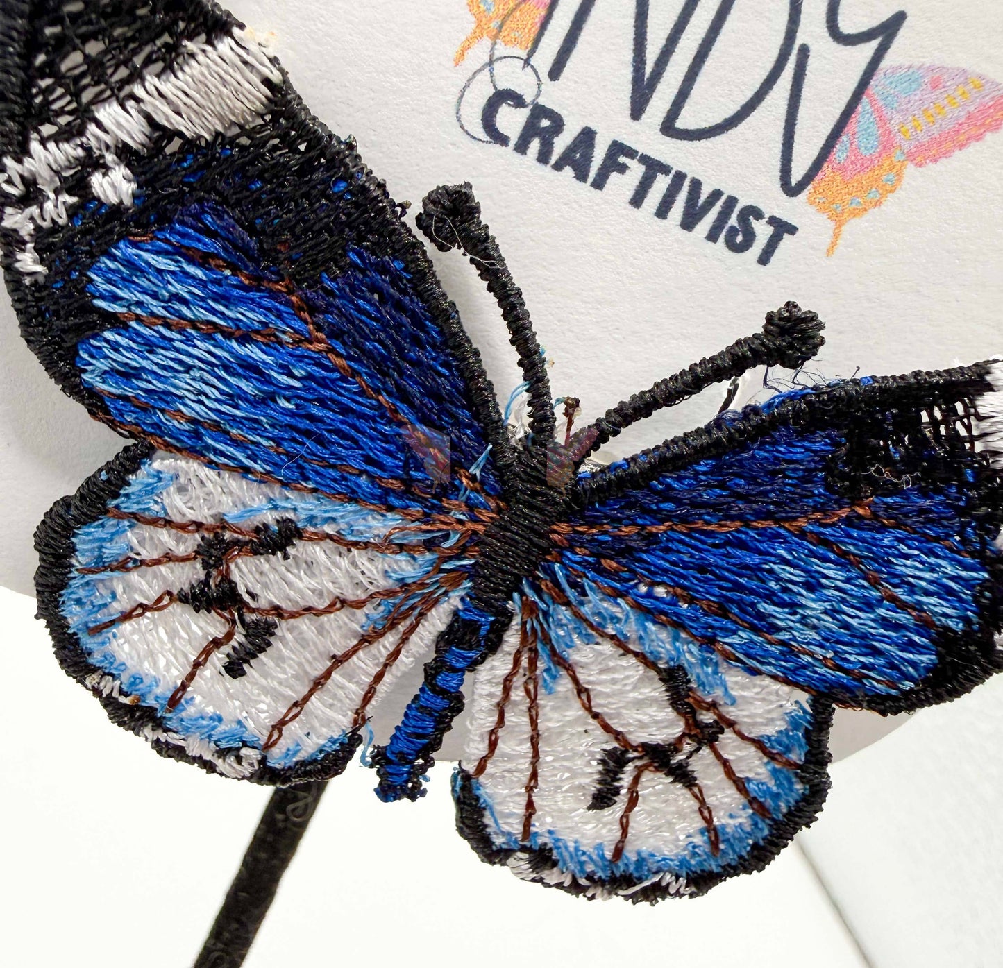 Made-To-Order Medium Blue Monarch Freestanding Lace Embroidered Butterfly Hair Jewelry