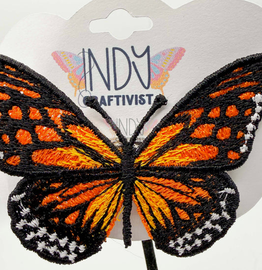 Made-to-Order Dark Orange Monarch Freestanding Lace Embroidered Butterfly Hair Jewelr