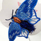 Blue Fuzzy Freestanding Lace Embroidered Moth Hair Jewelry