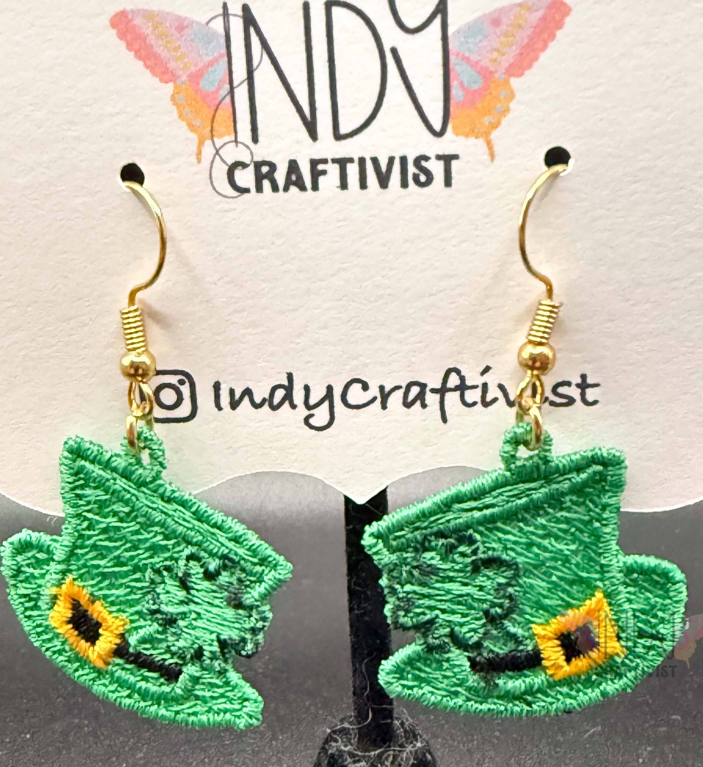 Tiny Top Hat with Shamrock Earrings