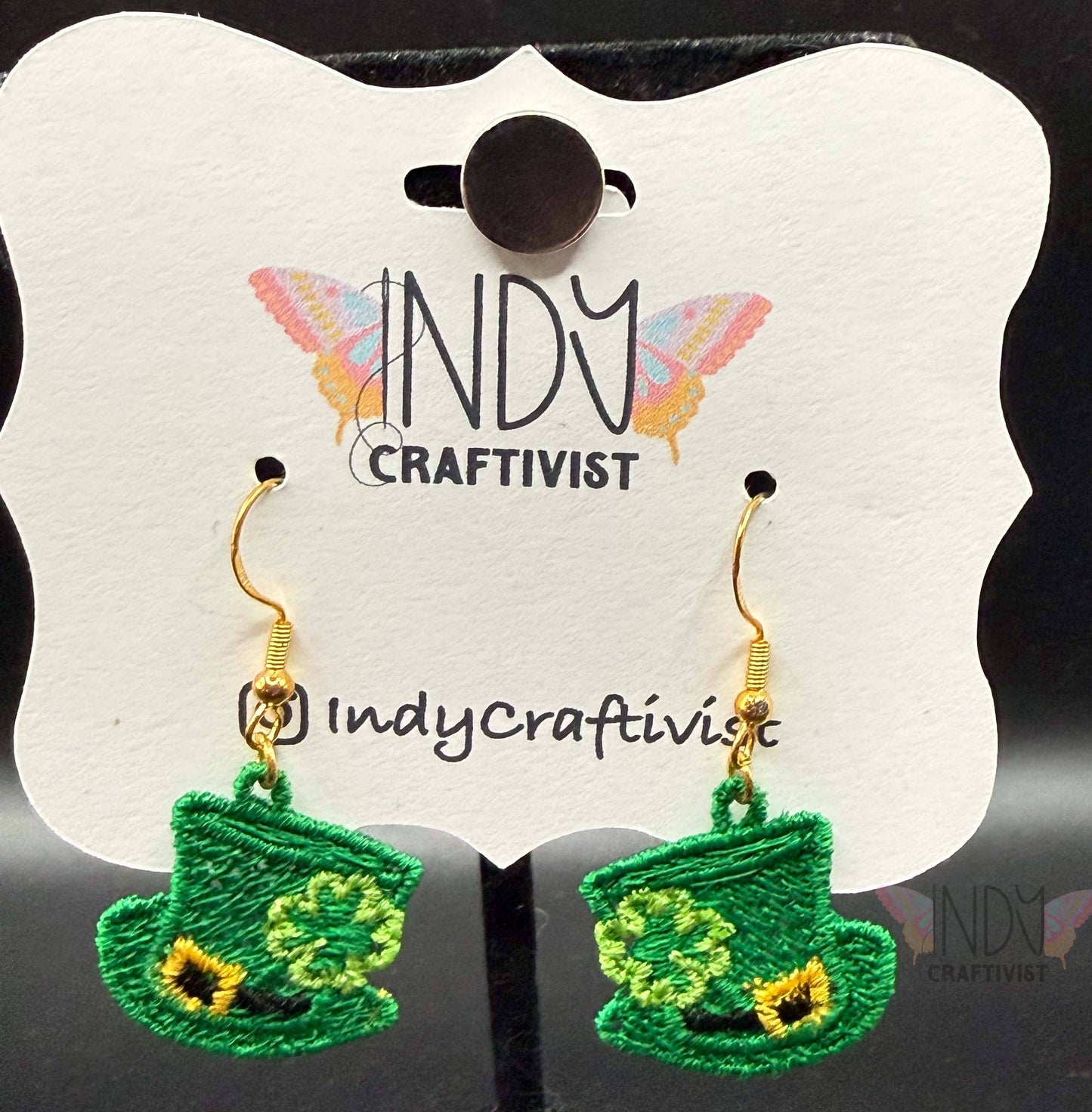 Tiny Top Hat with Shamrock Earrings