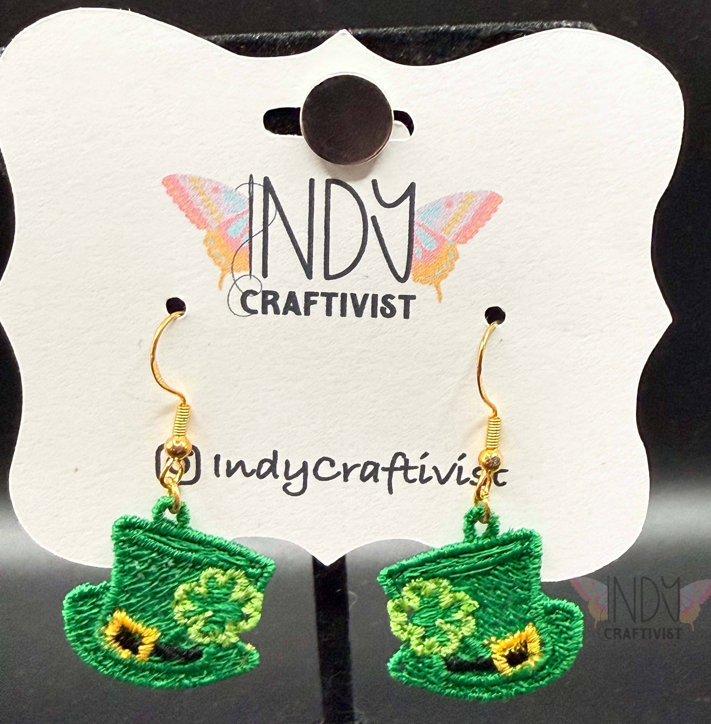 Tiny Top Hat with Shamrock Earrings