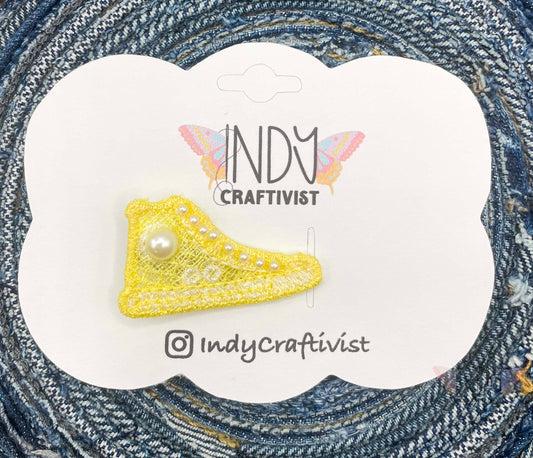 I'm Speaking Embroidered Converse Like Hair Clip Yellow