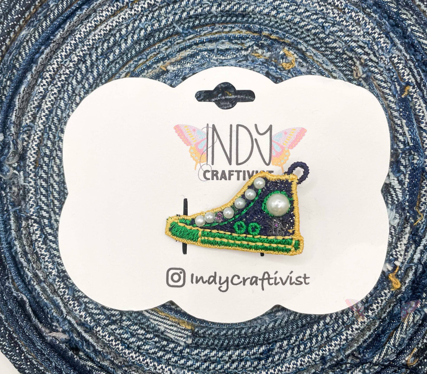 I'm Speaking Embroidered Converse Like Hair Clip Green Gold & Navy