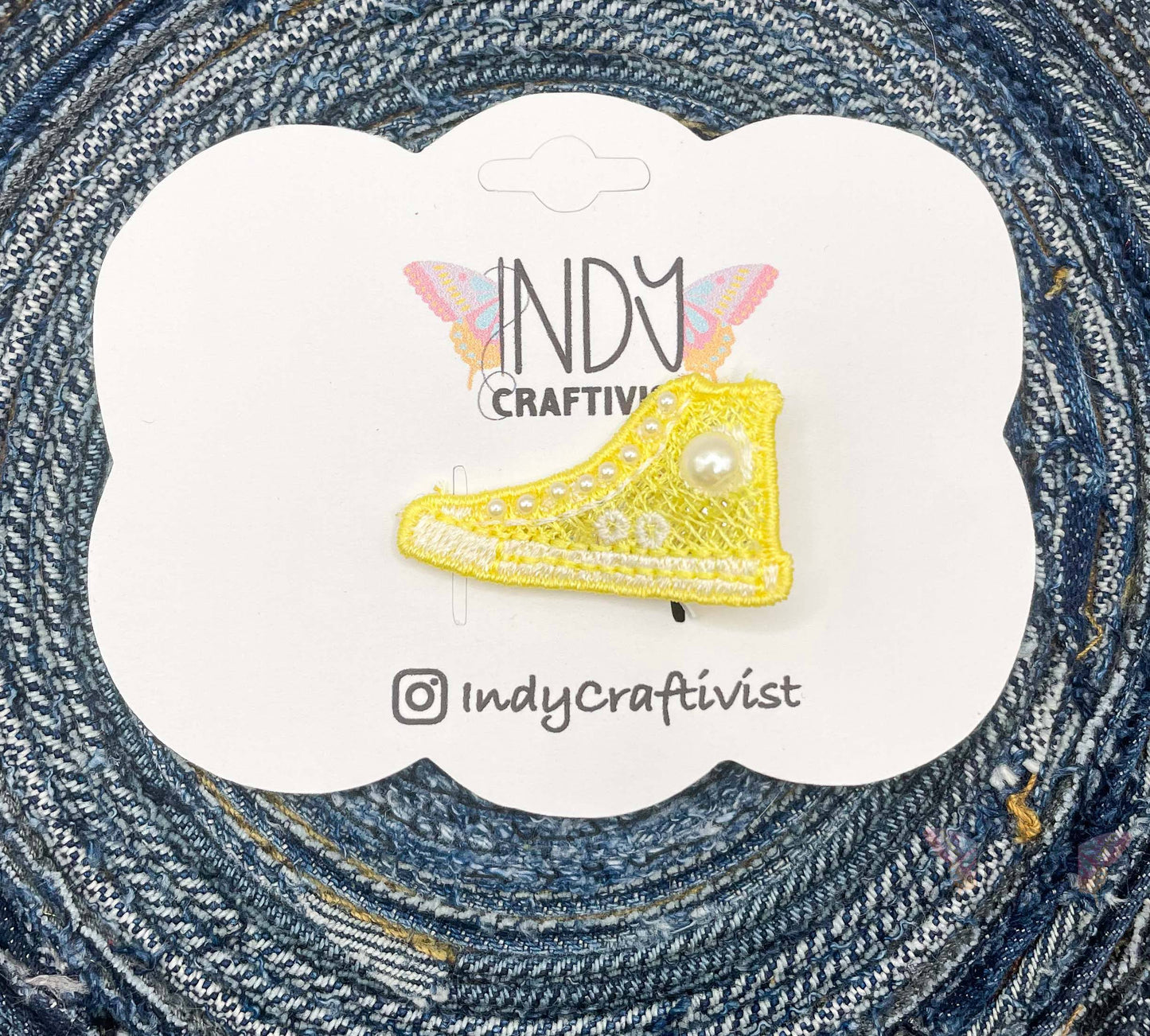 I'm Speaking Embroidered Converse Like Hair Clip Yellow