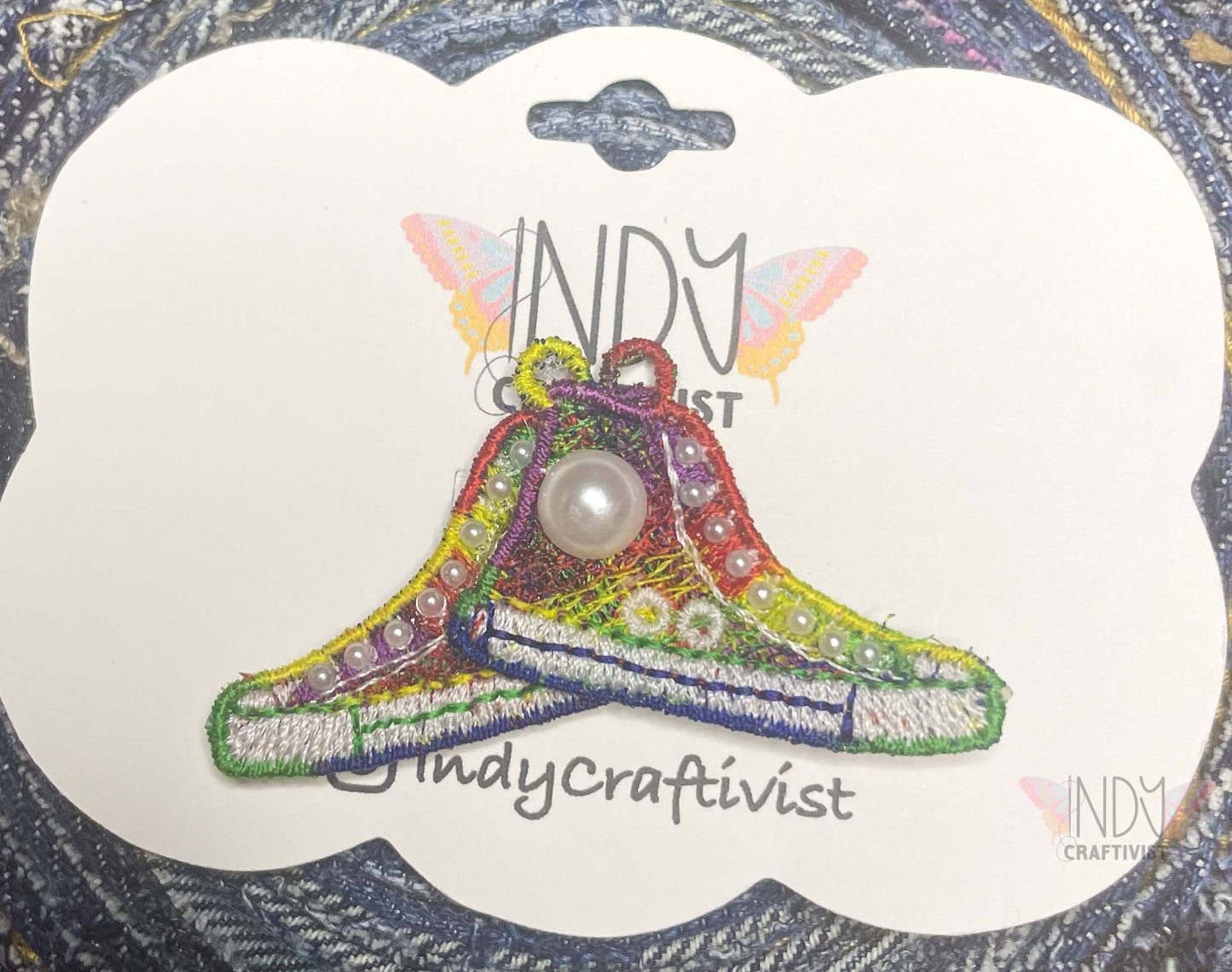 One Of A Kind Embroidered Rainbow I’m Speaking Converse Like Brooch with Magnetic Hardware