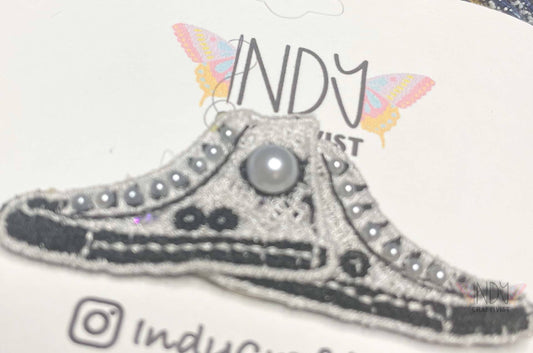 One Of A Kind Embroidered White I’m Speaking Converse Like Brooch with Magnetic Hardware