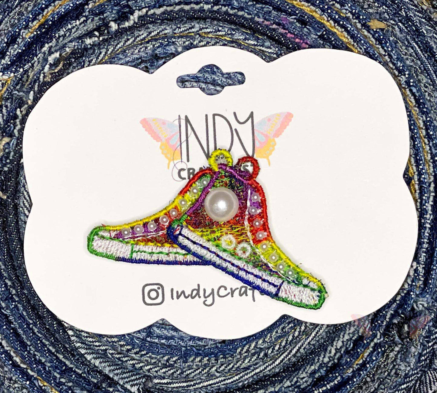 One Of A Kind Embroidered Rainbow I’m Speaking Converse Like Brooch with Magnetic Hardware