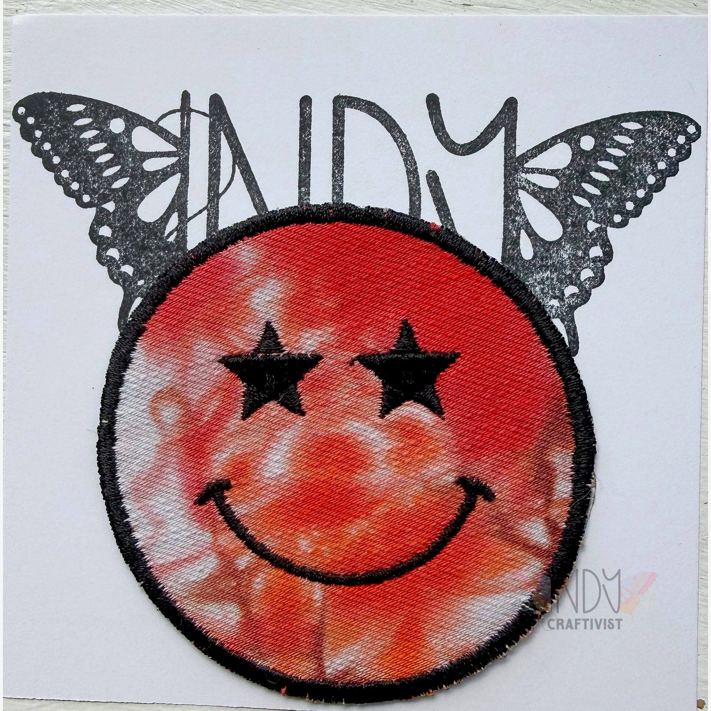 Star Eyed Smiley Face Upcycled Patch