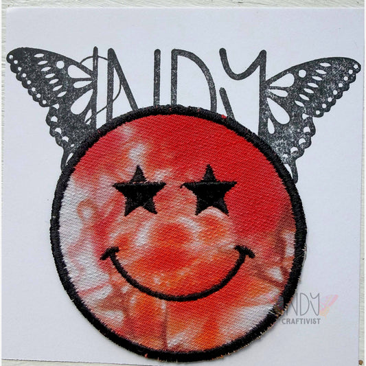 Star Eyed Smiley Face Upcycled Patch