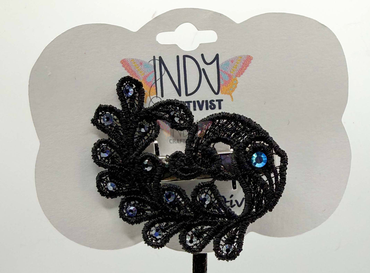 Black Peacock Hair Jewelry Blue Rhinestones