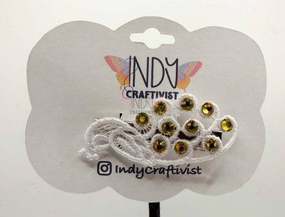 White Peacock Hair Jewelry with Yellow Rhinestones