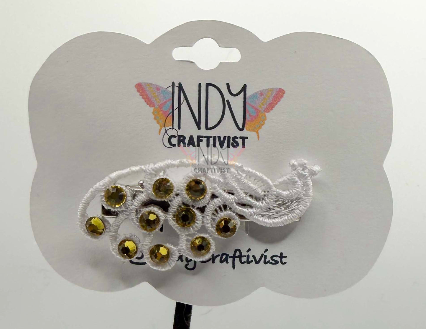 White Peacock Hair Jewelry with Yellow Rhinestones