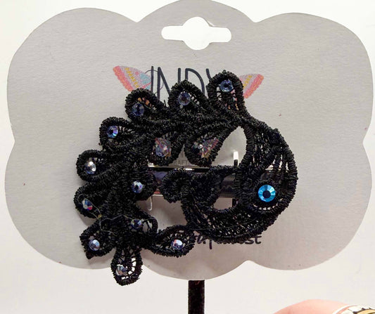 Black Peacock Hair Jewelry Blue Rhinestones