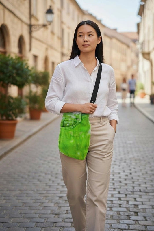 Green Upcycled Crossbody Pocket Bag