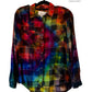 Small Long Sleeve Upcycled Rainbow Swirl with Metallic Thread Tie Dyed Button Down