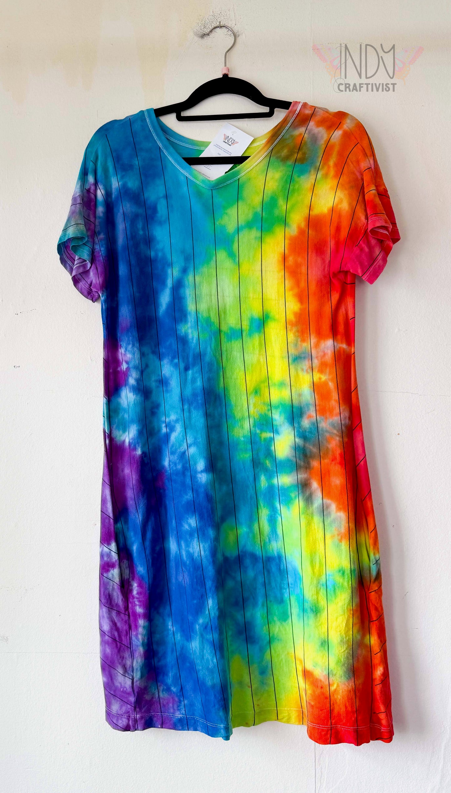 Adult Small Rainbow Scrunch Tie Dye Dress