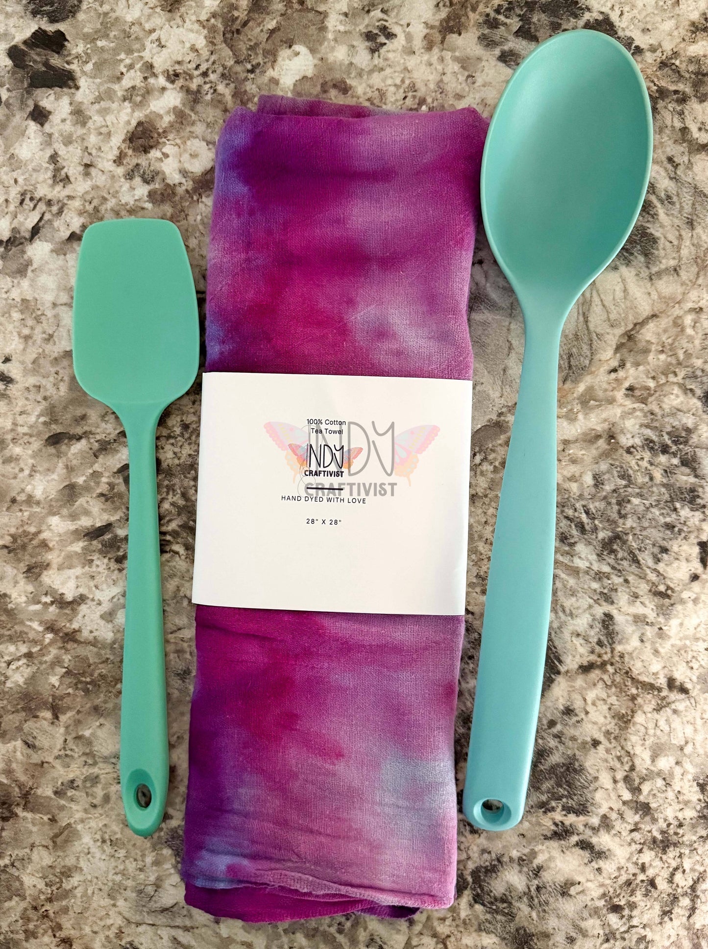 Blue and Hot Pink Tie Dyed Tea Towel