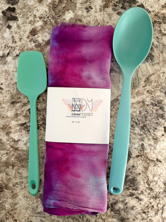 Blue and Hot Pink Tie Dyed Tea Towel