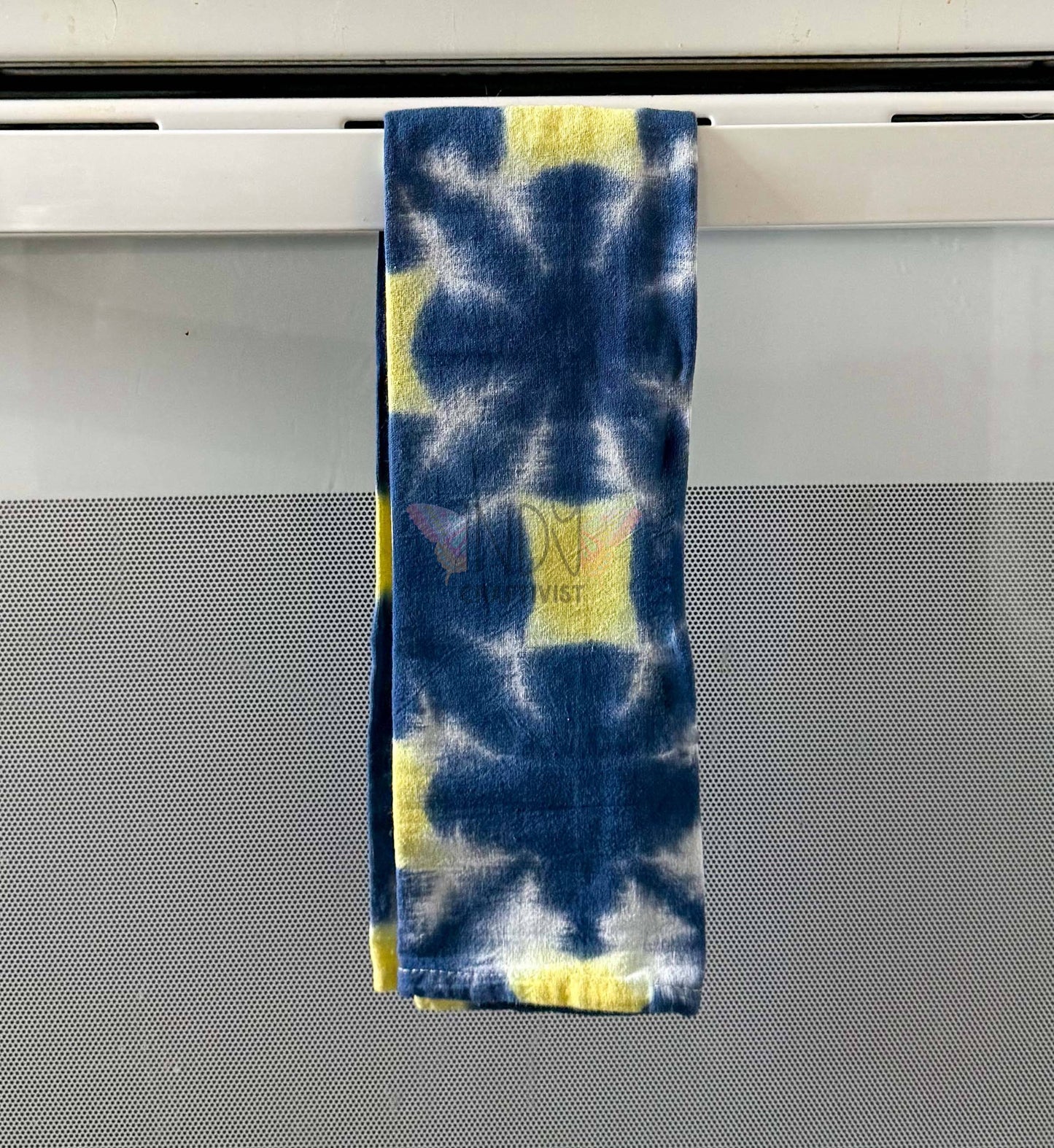 Navy & Yellow Shibori Like Tie Dyed Tea Towels