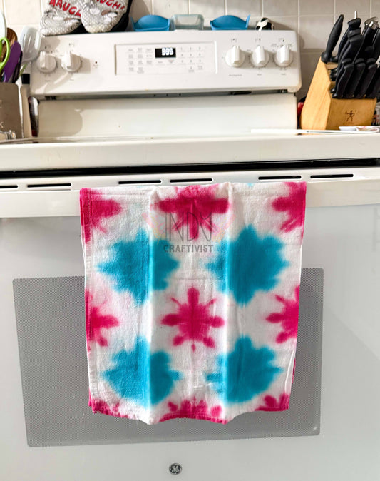 Hot Pink & Teal Shibori Like Tie Dyed Tea Towel