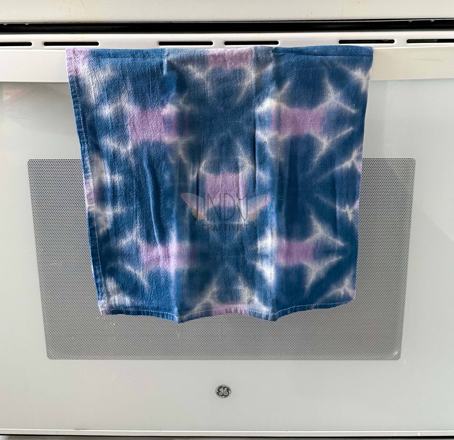 Navy and Lilac Shibori Inspired Tie Dyed Tea Towels