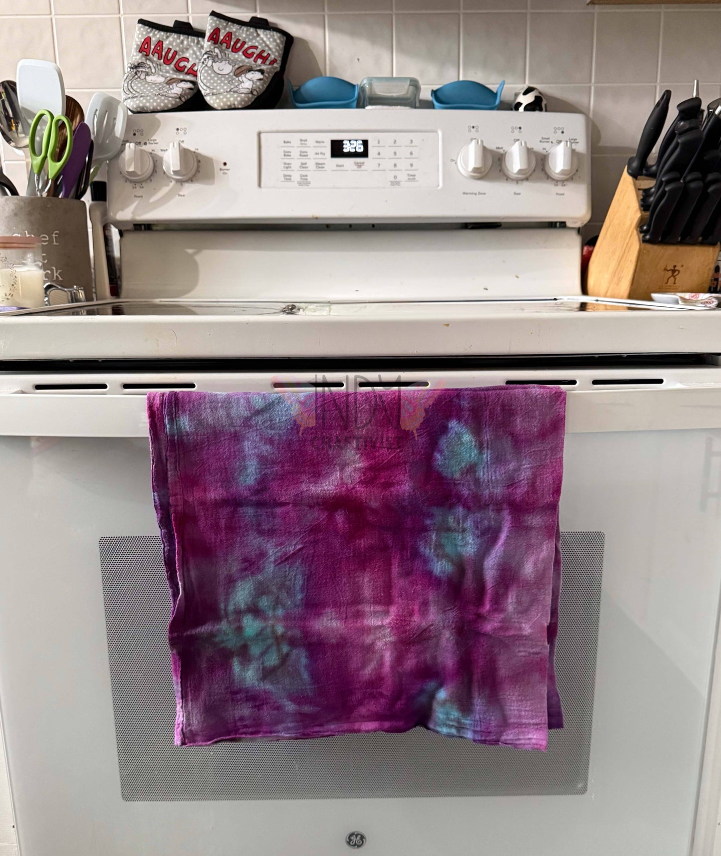 Blue and Hot Pink Tie Dyed Tea Towel