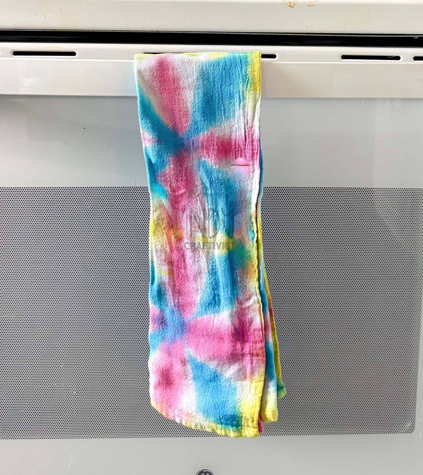 Yellow, Teal & Pink Shibori Like Tie Dyed Tea Towels