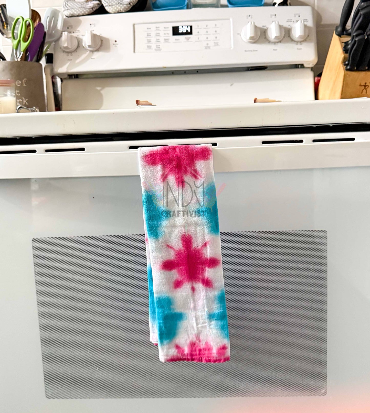 Hot Pink & Teal Shibori Like Tie Dyed Tea Towel