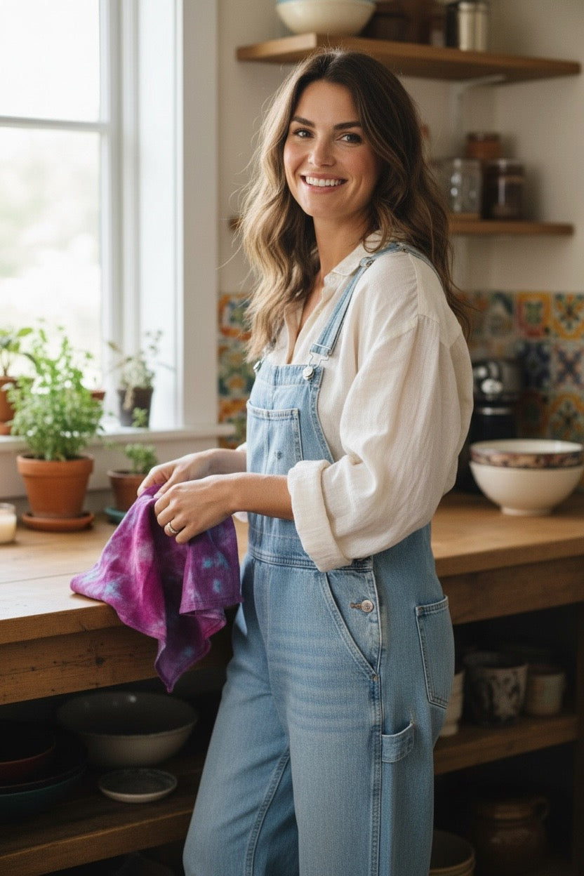 Blue and Hot Pink Tie Dyed Tea Towel