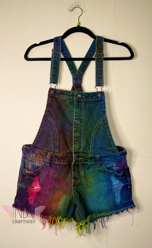 Blue Asphalt Size M Upcycled Tie Dye Overall Shorts