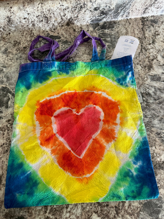 Tie Dye Heart Bag Stuffable Tote Bag